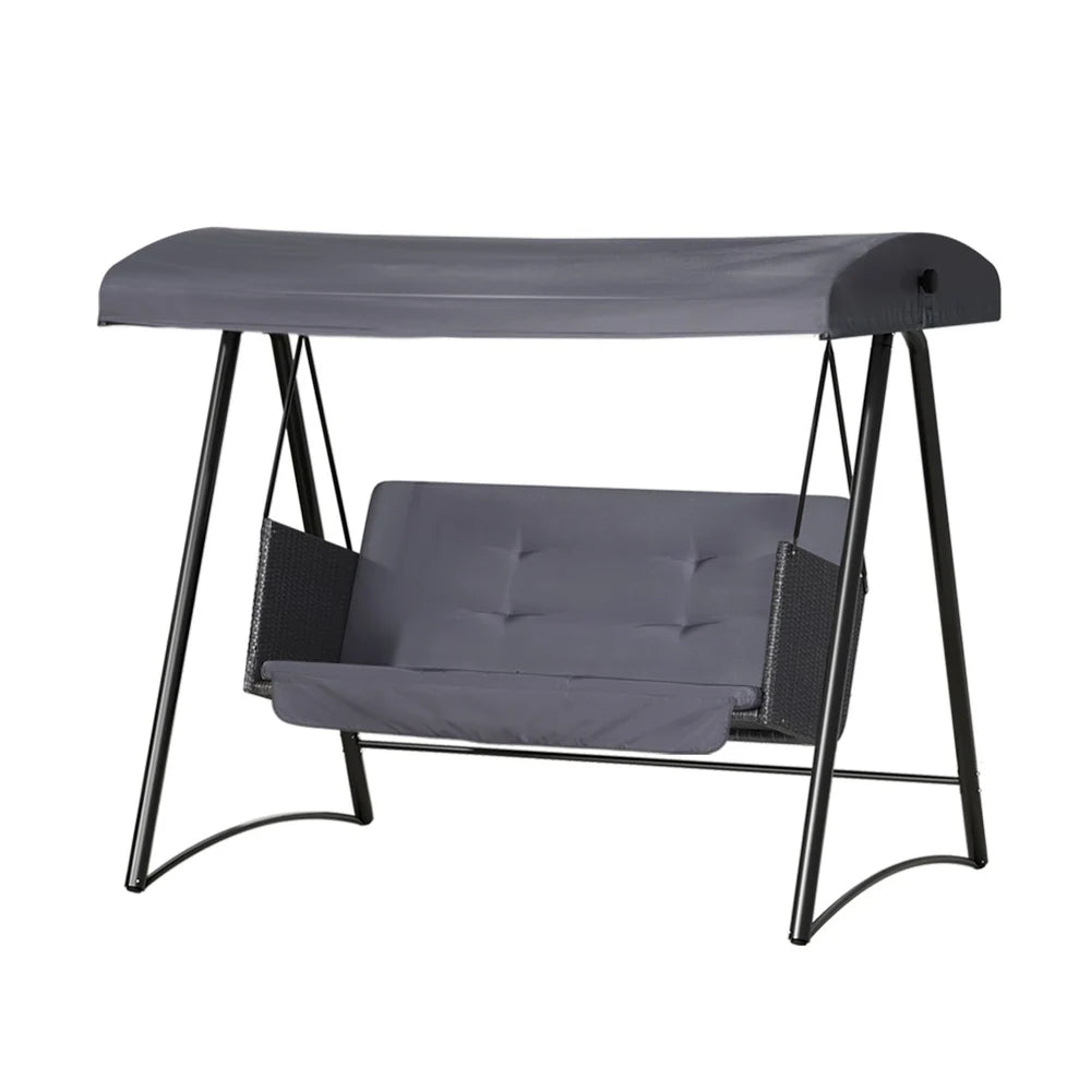 Garden Rattan Swing Bench with Canopy for 3 People