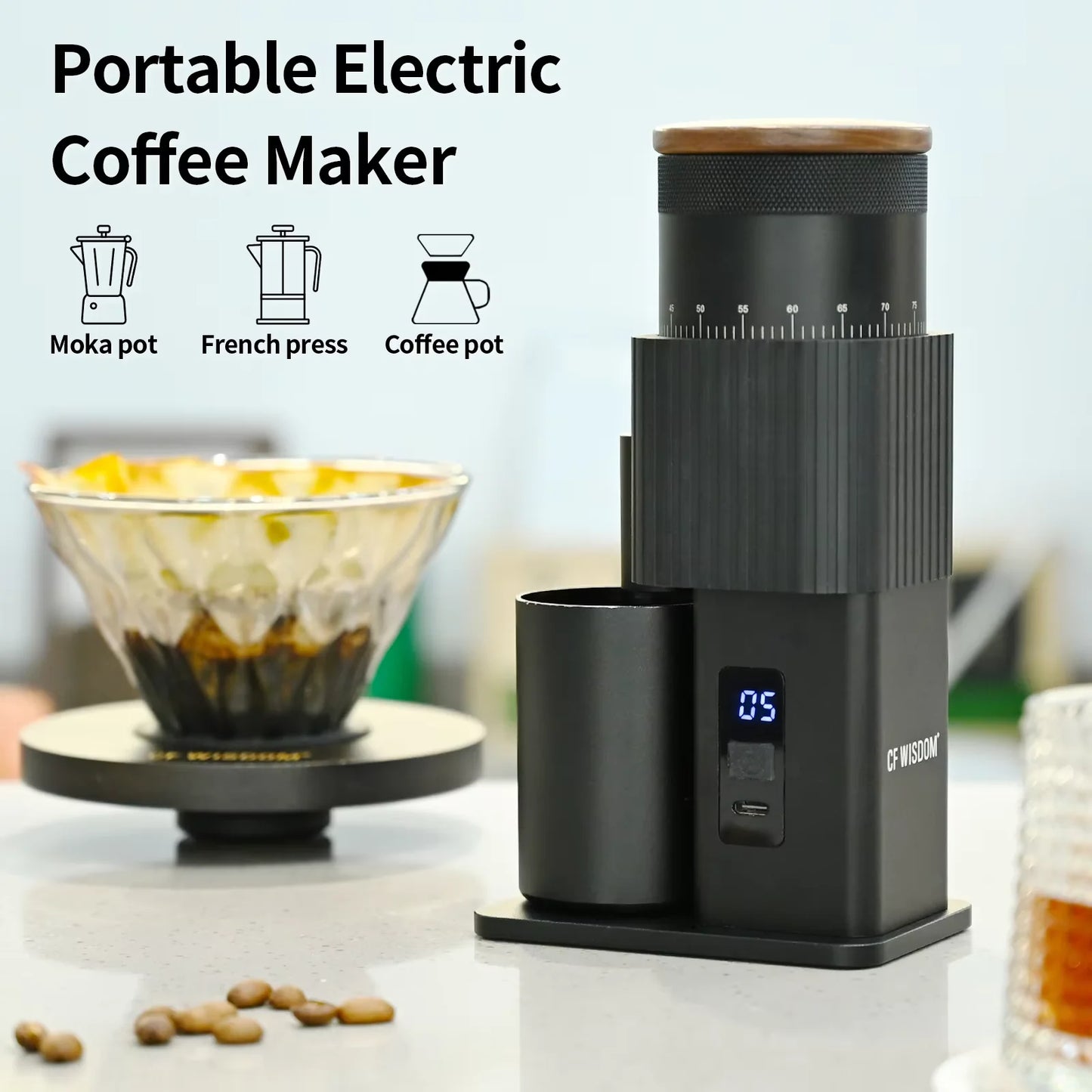 Portable Electric Coffee Grinder with 420 Steel Blade
