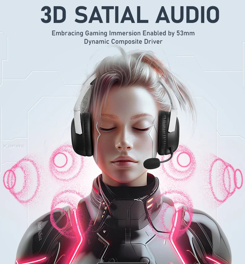 Black Red Wireless Gaming Headphones with Mic Bluetooth 5.4