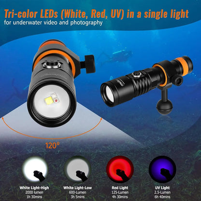 Rechargeable LED Diving Flashlight Powerful Underwater Torch