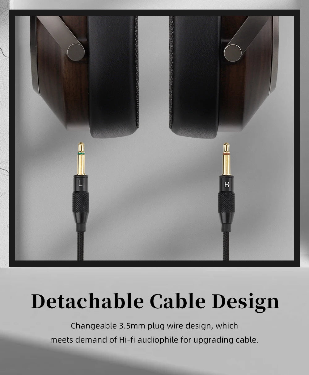 High-Fidelity Open-Back Wooden Headphones 50mm Dynamic Driver