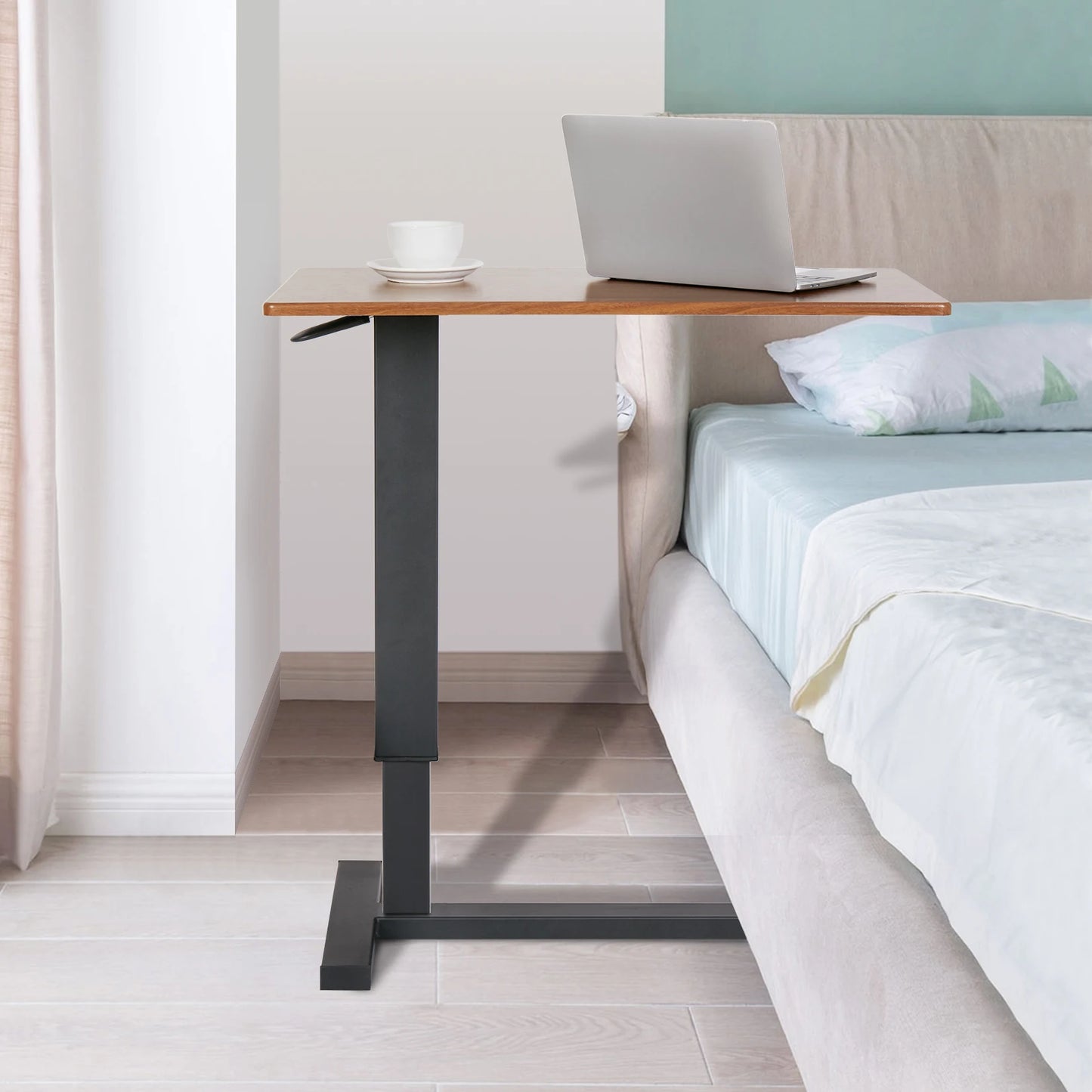 Adjustable Overbed Table with Hidden Wheels and Locking Base