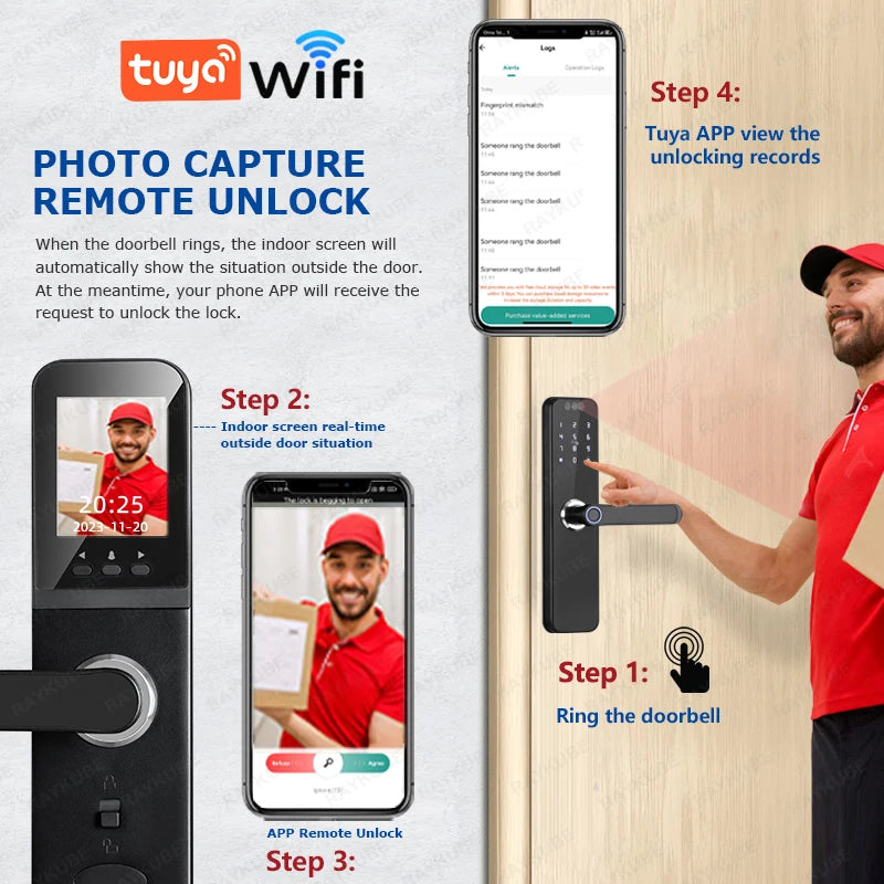 22x200 WiFi Door Lock with Screen & Rechargeable Battery