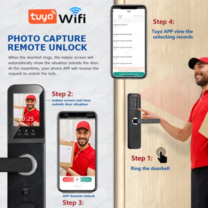 22x200 WiFi Door Lock with Screen & Rechargeable Battery