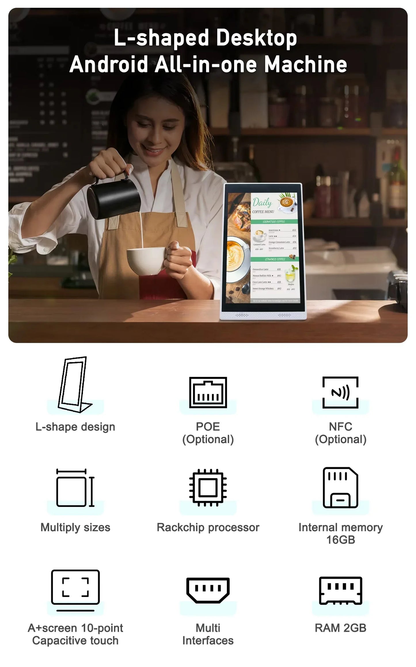 10.1" Android POS Tablet Touchscreen L-Shape Display
