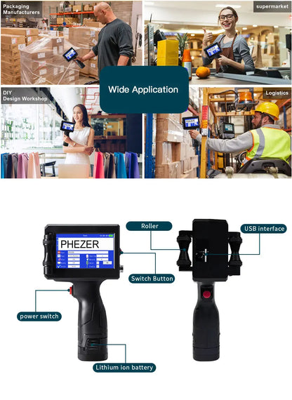 Handheld Inkjet Printer 12.7mm Date Code QR Logo Printing