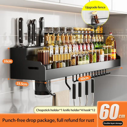 60cm Double Layer Kitchen Shelf for Spices and Knives