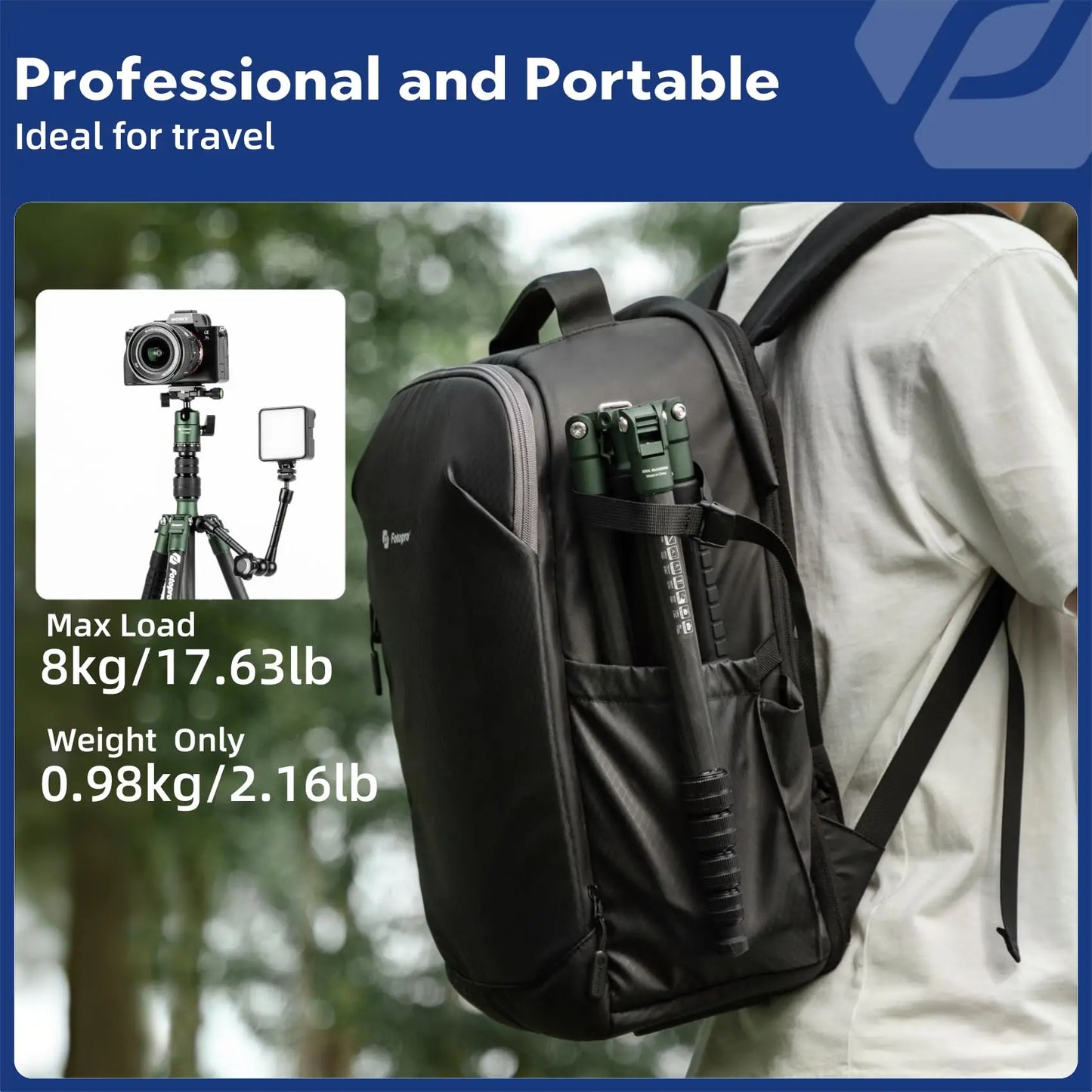 151cm Carbon Fiber Travel Tripod with Detachable Monopod Green