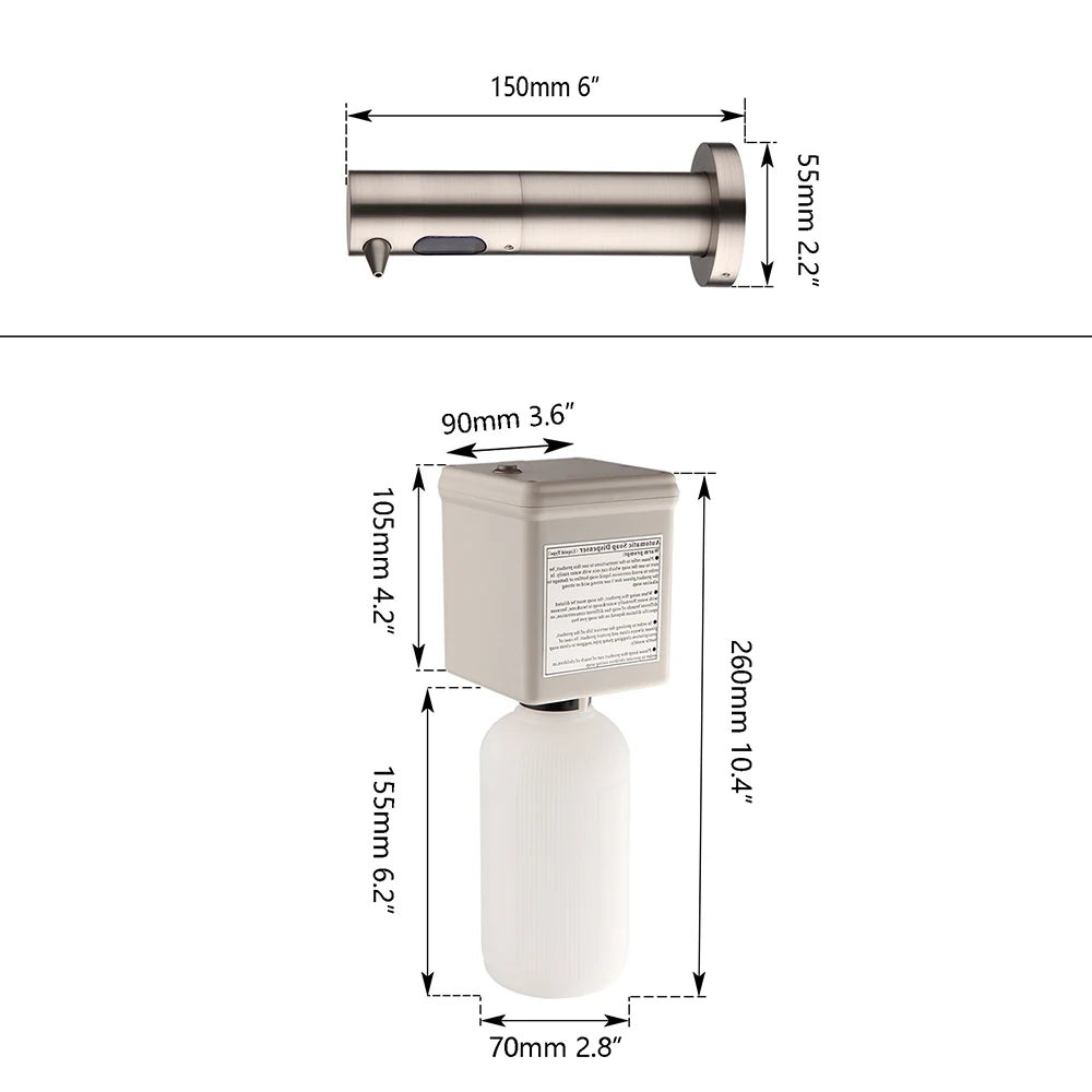 Smart Sensor Soap Dispenser 500ml Wall Mounted Nickel Brushed