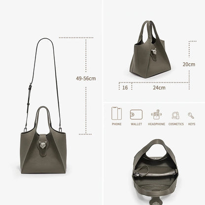 Gray Leather Tote Bag for Work and Travel