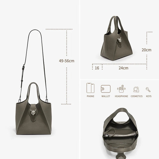 Gray Leather Tote Bag for Work and Travel