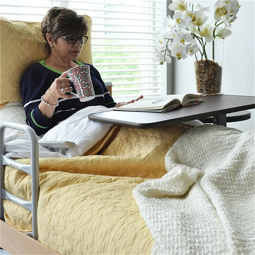 Adjustable Overbed Table with Hidden Wheels and Locking Base