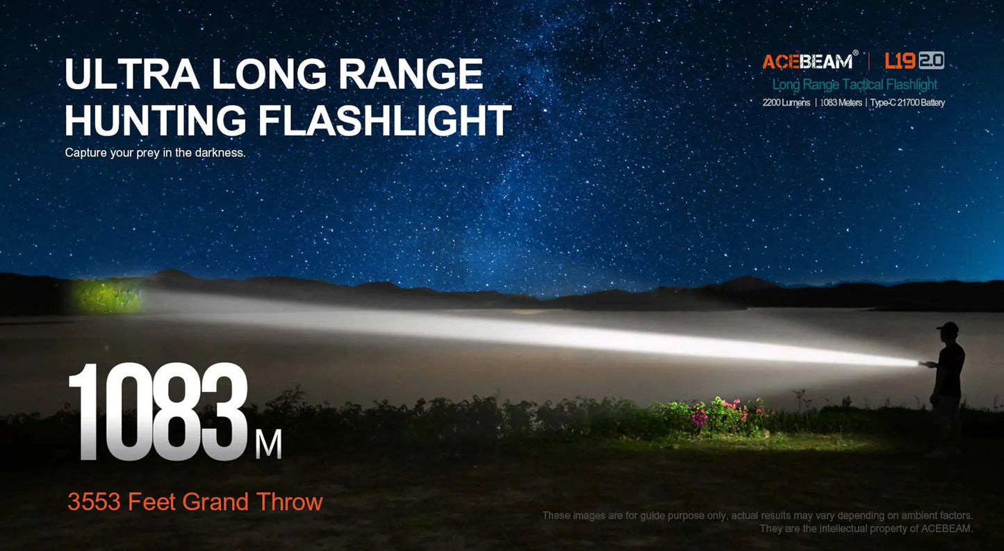 Hunting Flashlight 2200LM 1520m Long-Range Rechargeable LED