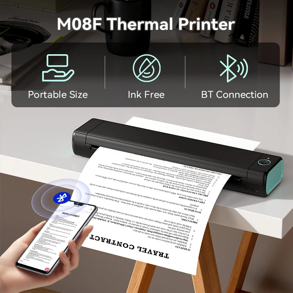 Portable A4 Thermal Printer Wireless Bluetooth for Phone & PC