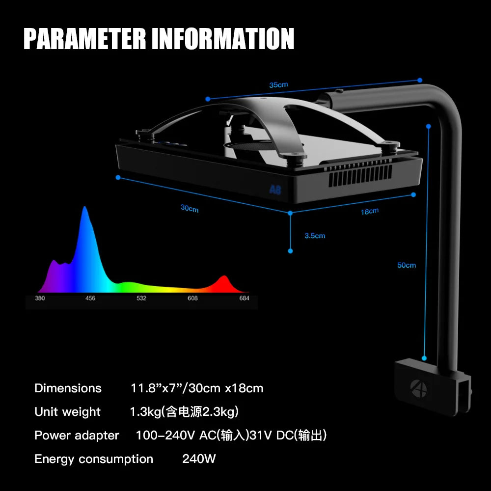 240W LED Aquarium Light Blue SPS LPS with Bracket