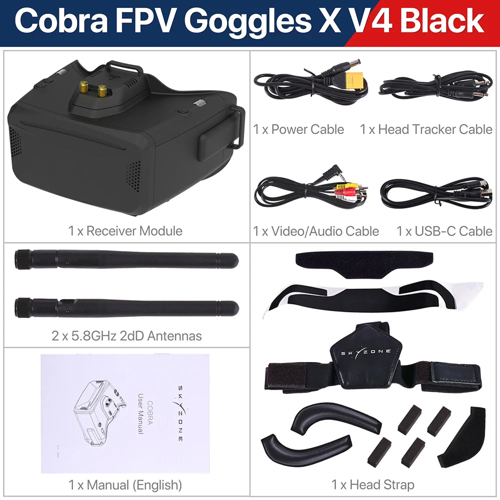 FPV Goggles with Head Tracker and 720p Display for Drones