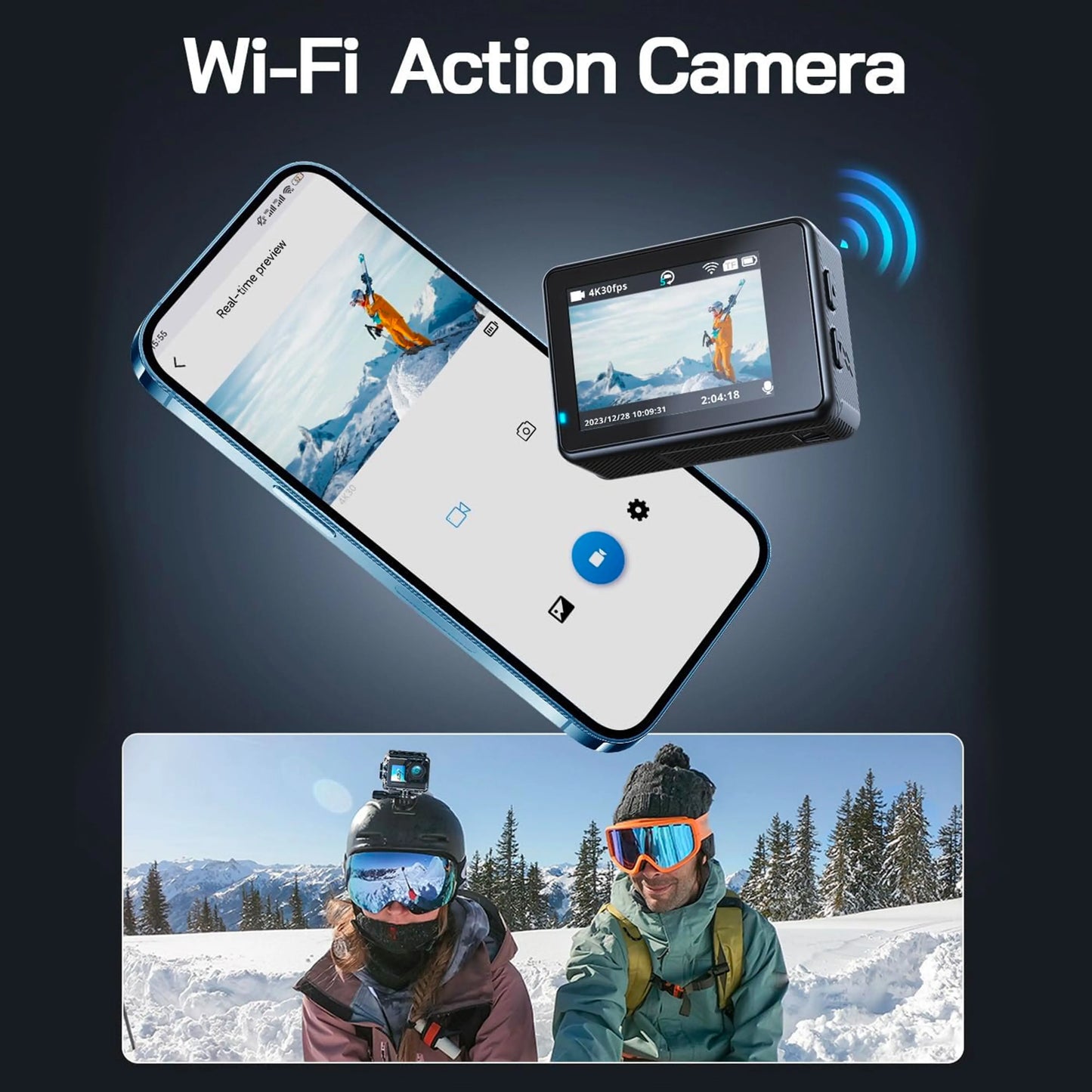 5K Action Camera with WiFi Waterproof Case and Remote