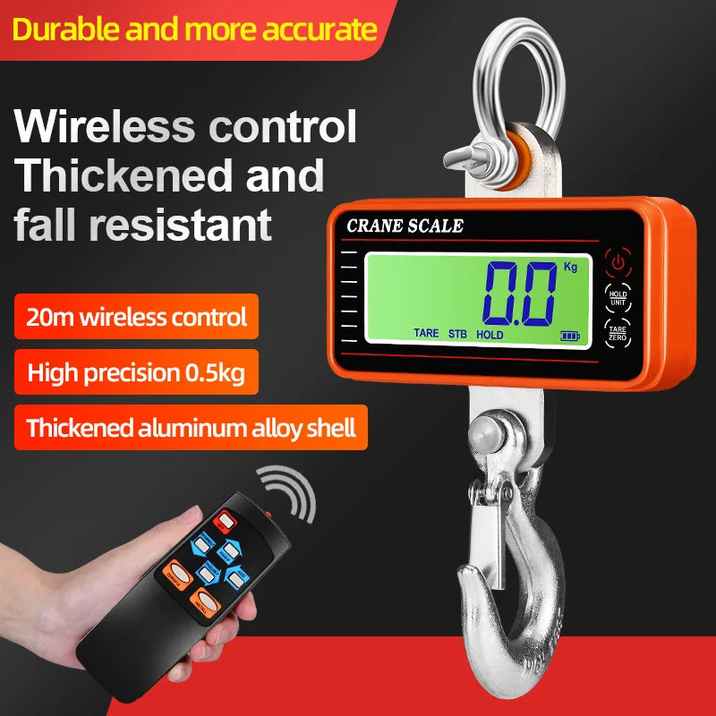 Digital Hanging Crane Scale 500kg LCD Orange