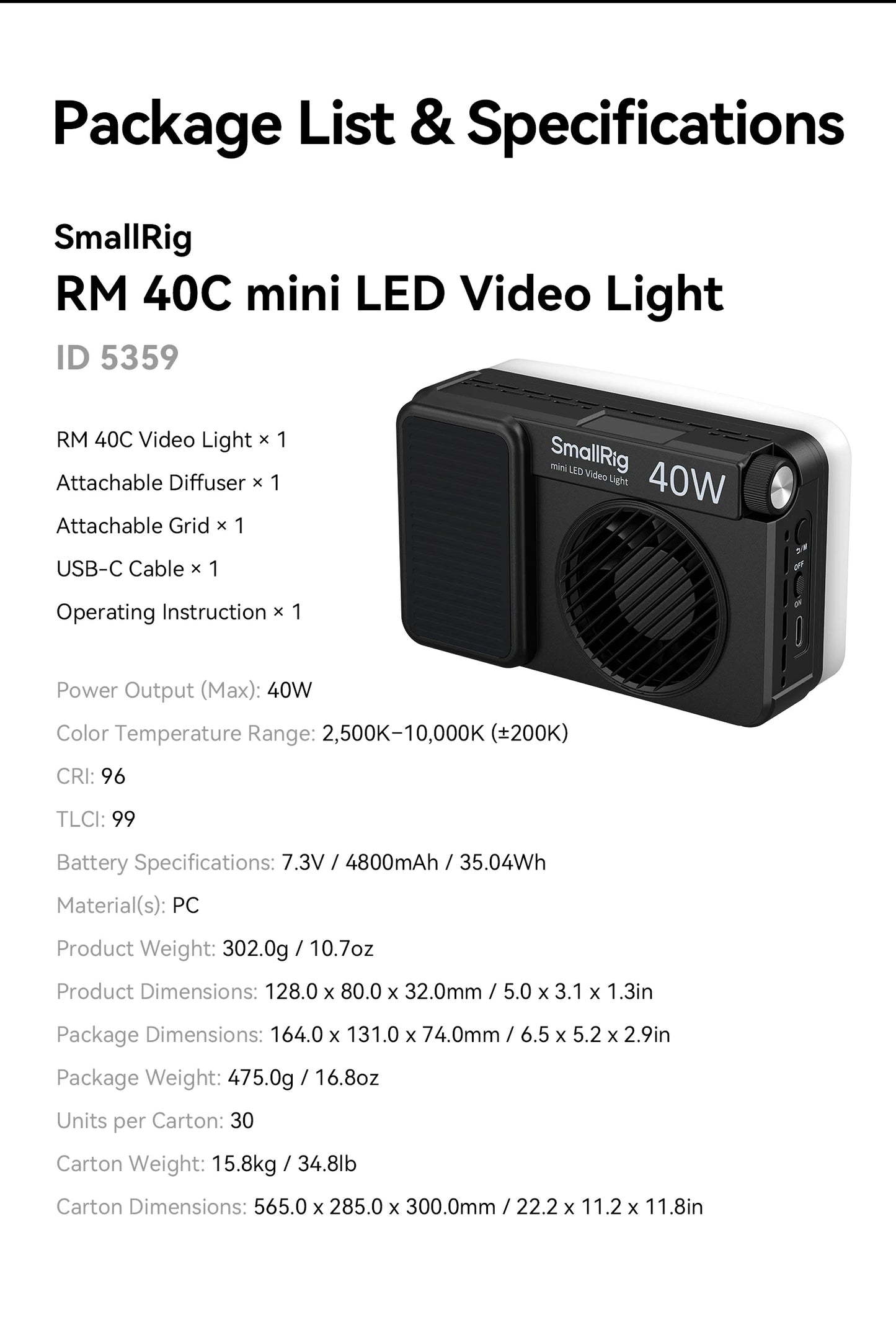 RGB Mini LED Video Light 4800mAh 14 Lighting Effects