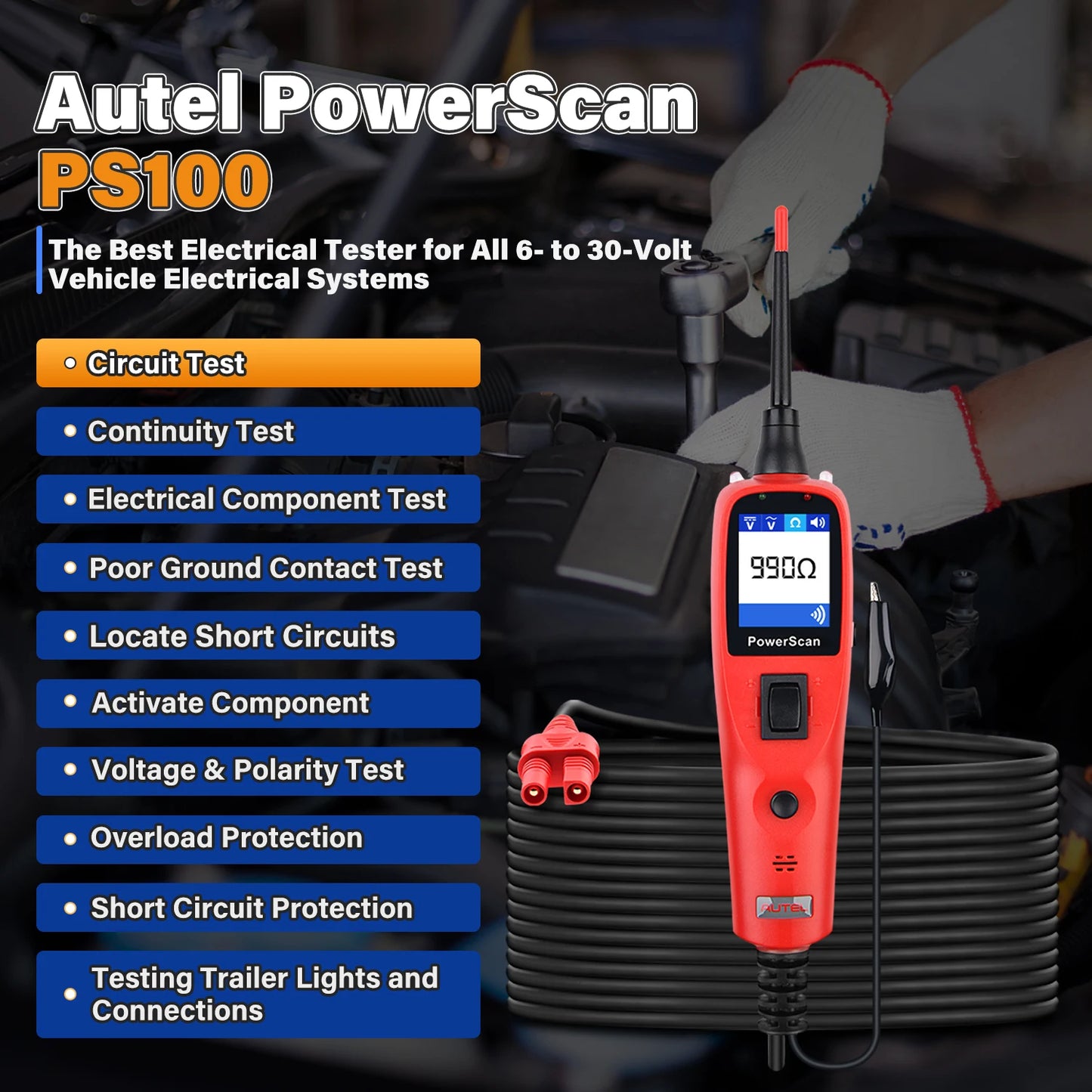 PS100 Black Vehicle OBD2 Scanner Circuit Analyzer
