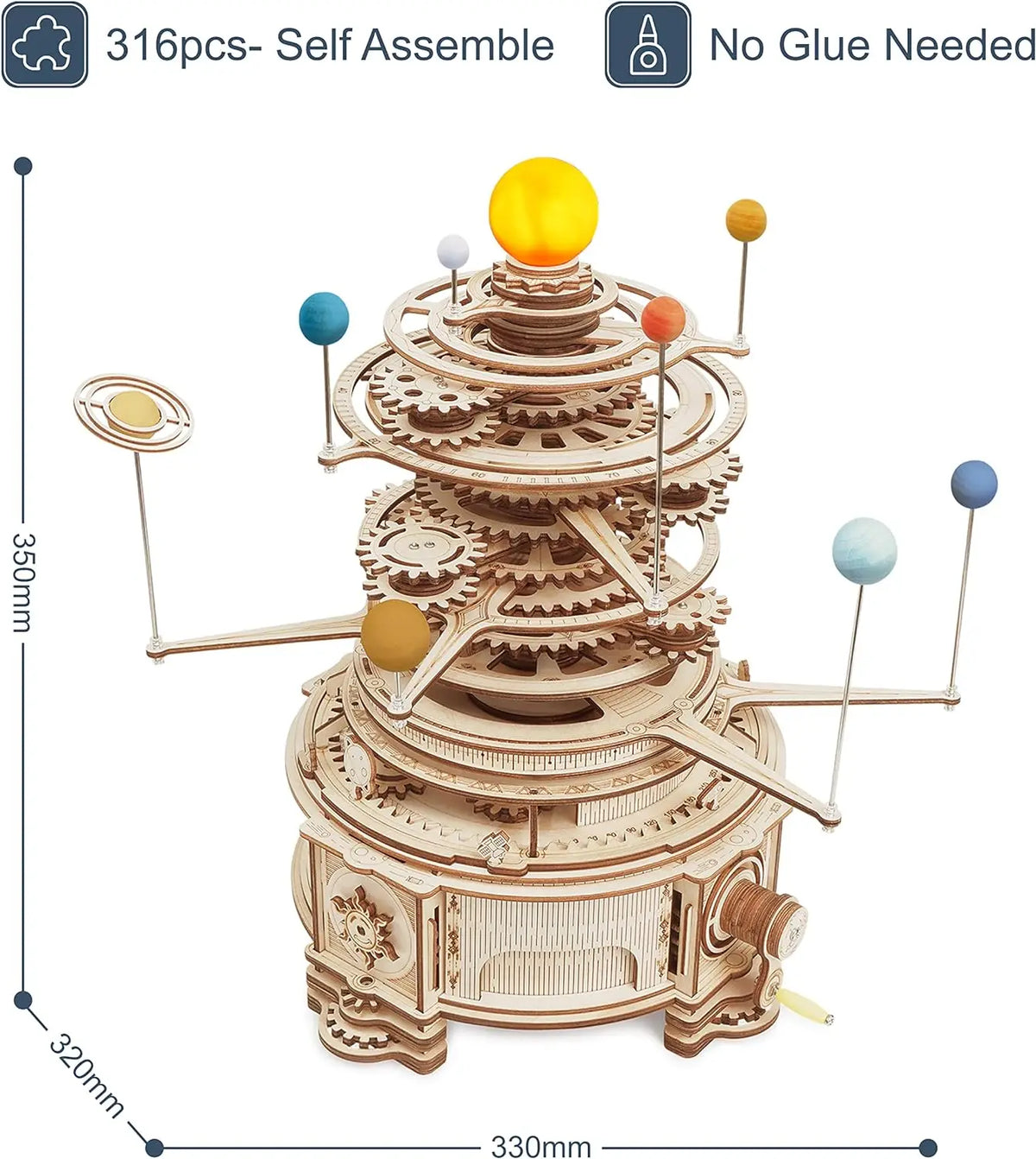 DIY Rotating Mechanical Orrery Wooden Model Kit 316pcs