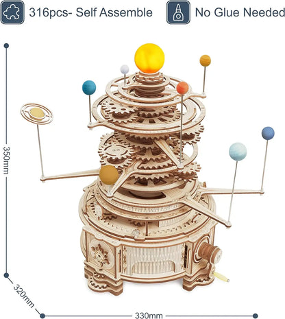 DIY Rotating Mechanical Orrery Wooden Model Kit 316pcs