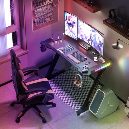 Z-Shaped Gaming Desk with RGB LED Lights 140cm