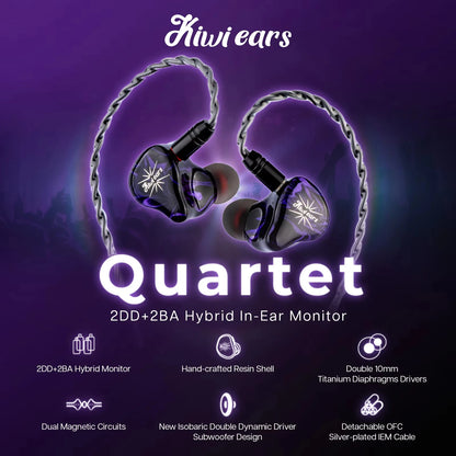 Kiwi Ears Quartet Hybrid In-Ear Monitor HiFi Earbuds