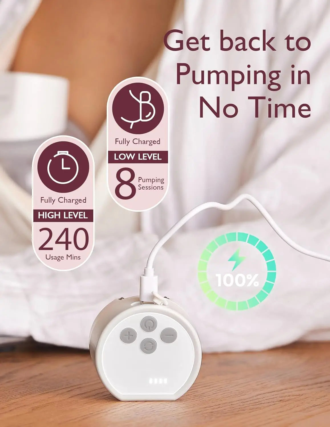 White Wireless Breast Pump with 9 Levels Single Pack