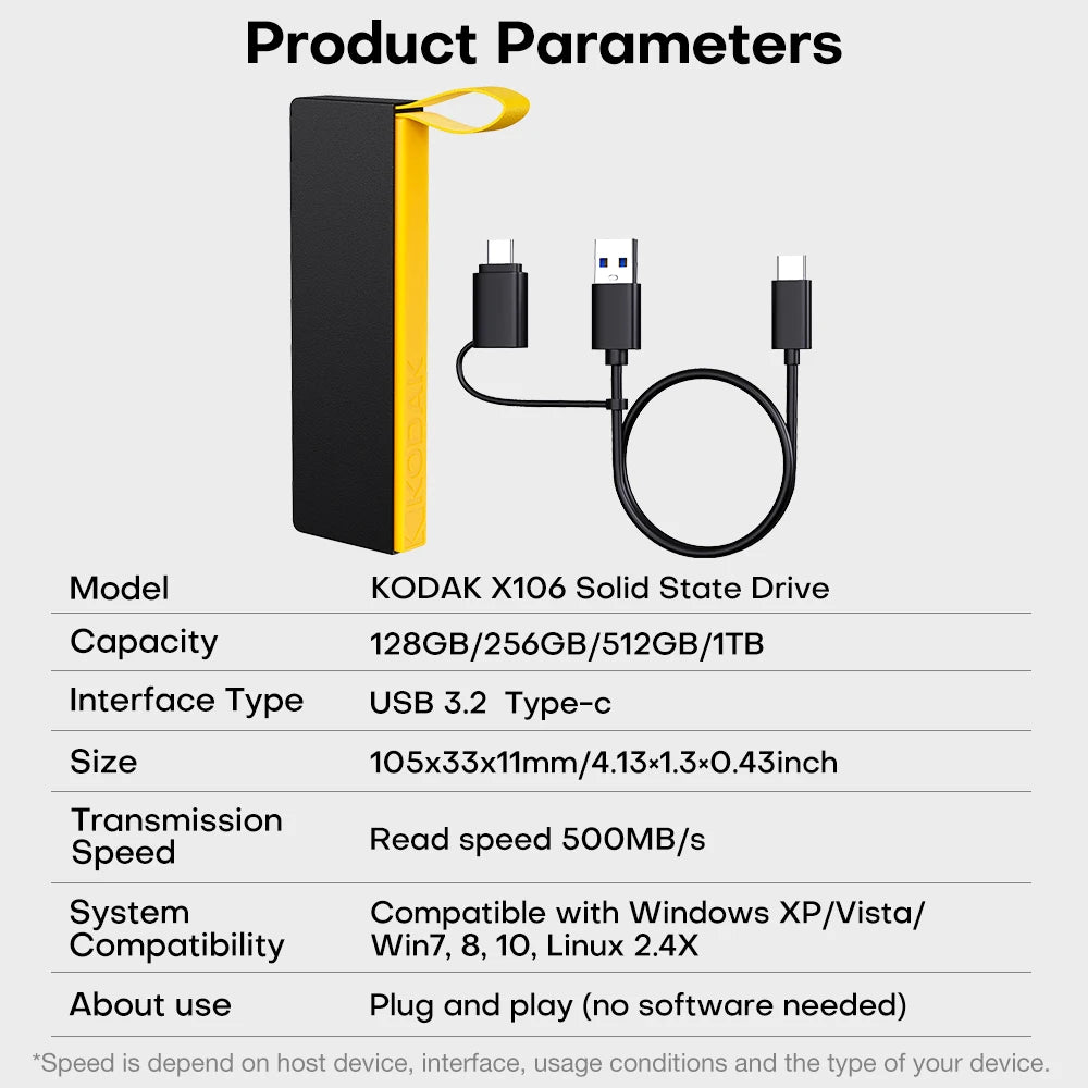 Portable 1TB External SSD USB 3.2 Type-C Mini Drive
