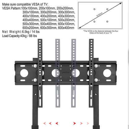 32–65 Inch Height Adjustable TV Floor Stand Black Steel