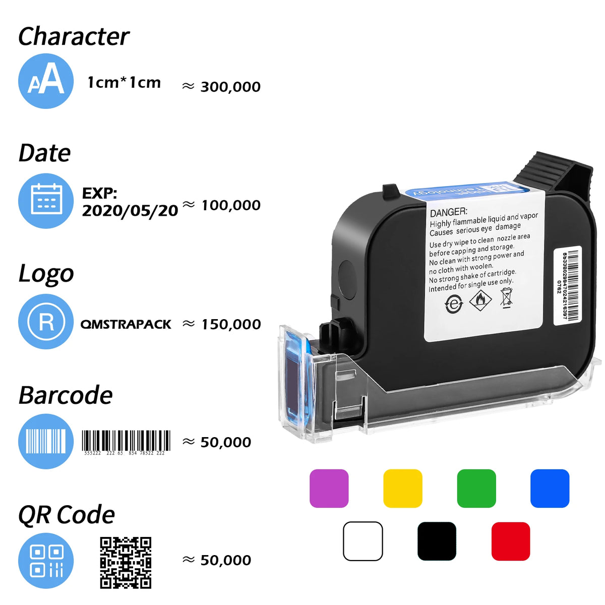 25.4mm TIJ Inkjet Printer Cartridge Fast-Drying Waterproof Ink