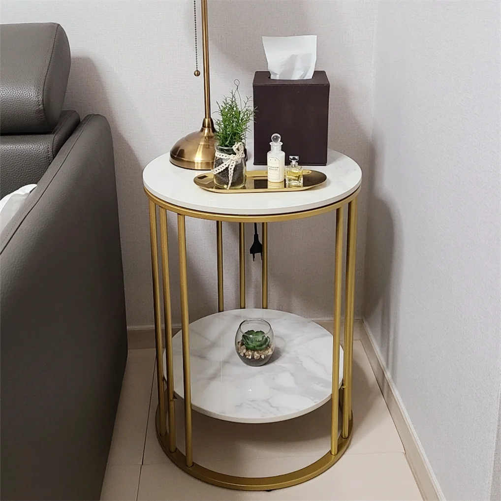 Round Marble Coffee Table White Metal Frame