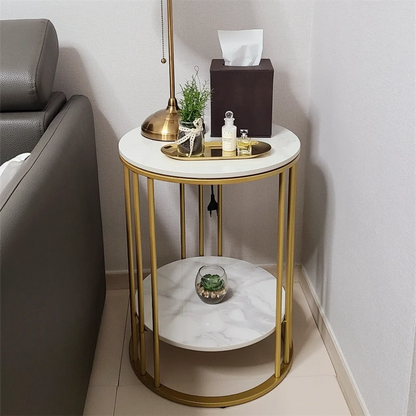 Round Marble Coffee Table White Metal Frame