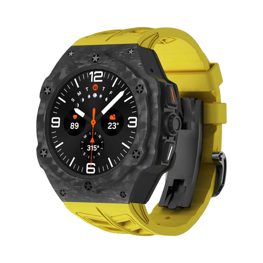Luxury Carbon Fiber Case Yellow Band for 47mm Ultra