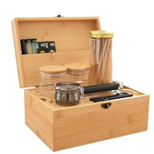 Large Bamboo Storage Box with Removable Tray Kit