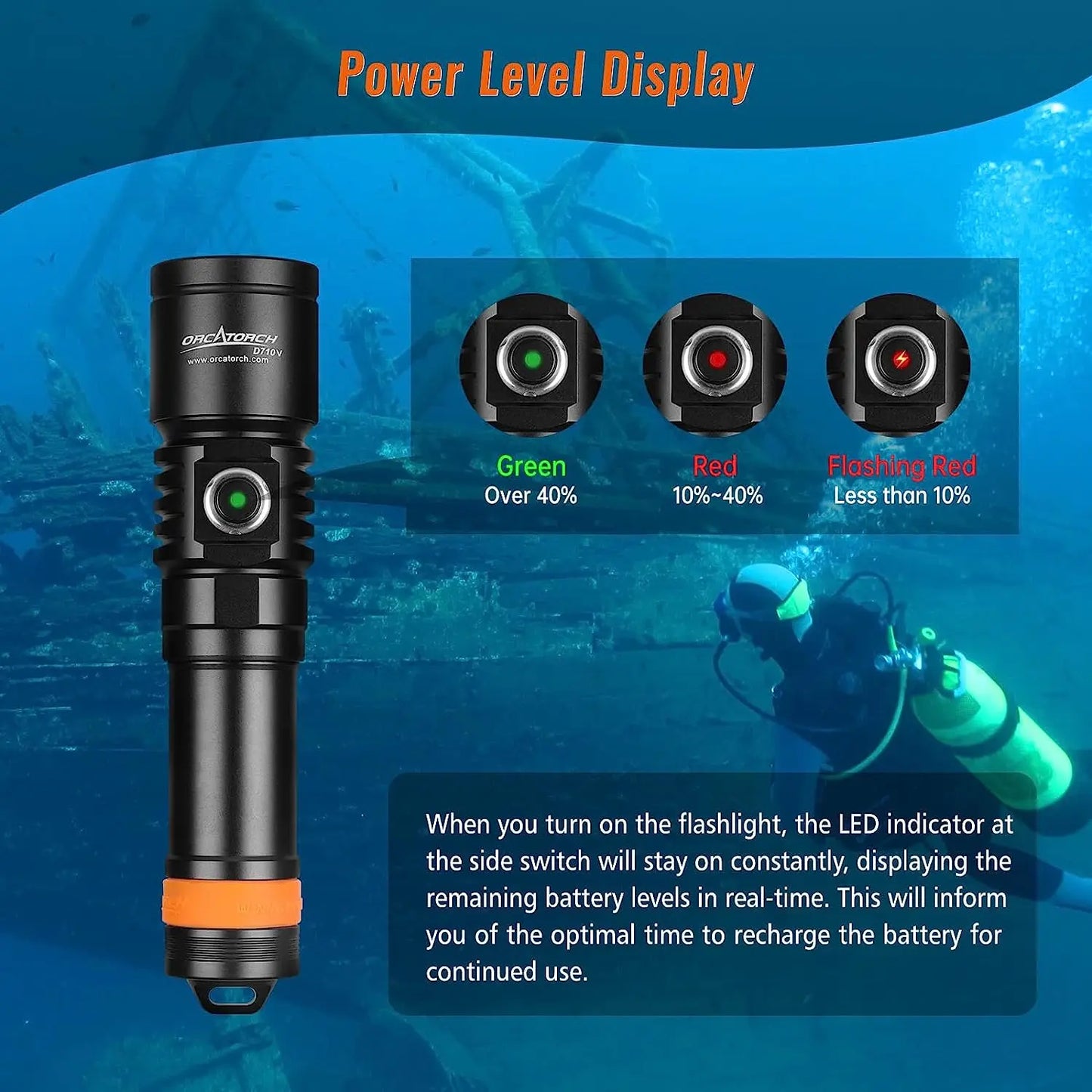 Rechargeable LED Diving Flashlight Powerful Underwater Torch