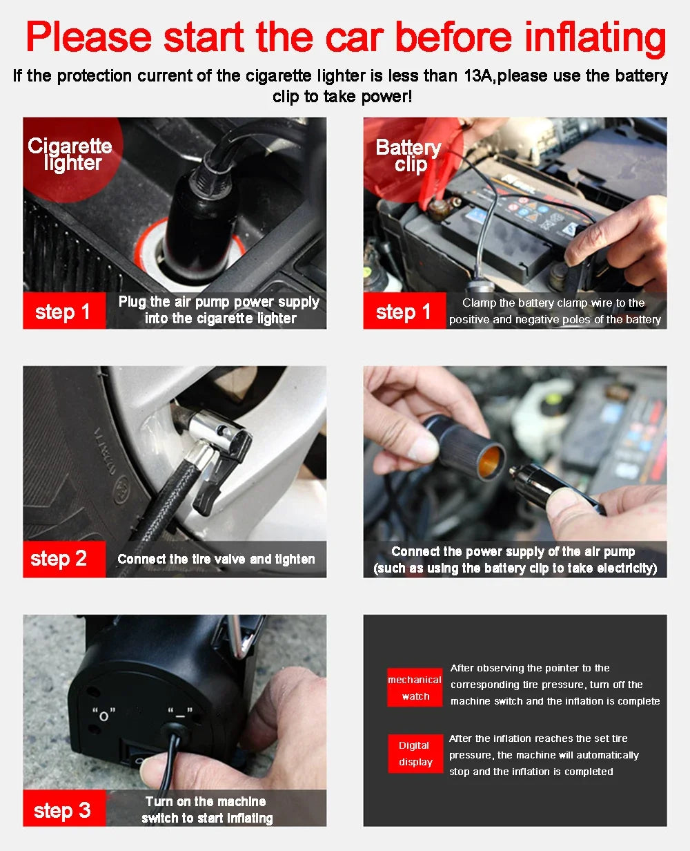 Portable 12V/220V Car & Motorcycle Tyre Inflator