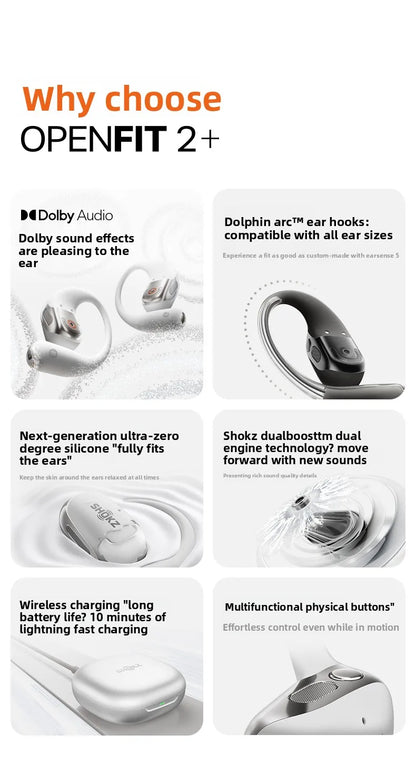 Black Smart Bluetooth Open-Ear Earbuds with AI Noise Reduction