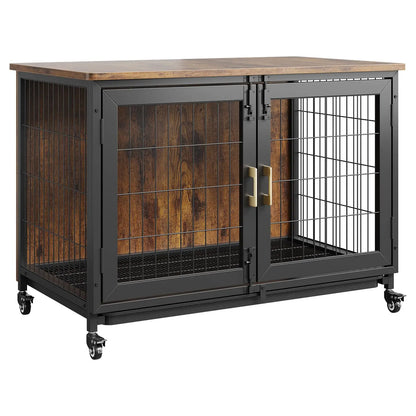 37.5" Wooden Dog Crate Furniture with Wheels