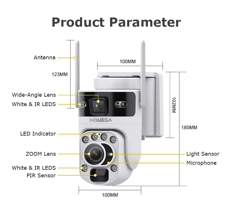 Black WiFi Security Camera with PIR Detection and 60X Zoom
