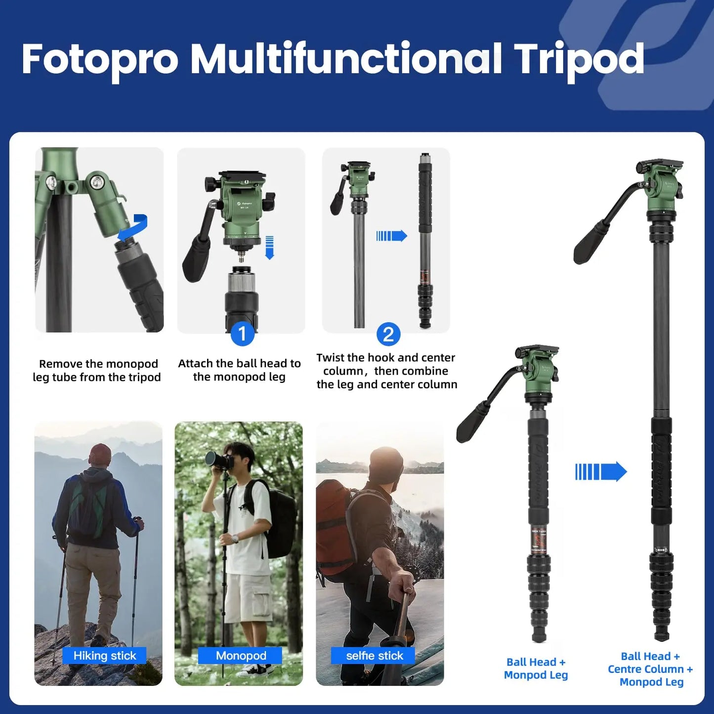 Compact Video Tripod 59 Inch Carbon Fiber Fluid Head