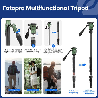 Compact Video Tripod 59 Inch Carbon Fiber Fluid Head
