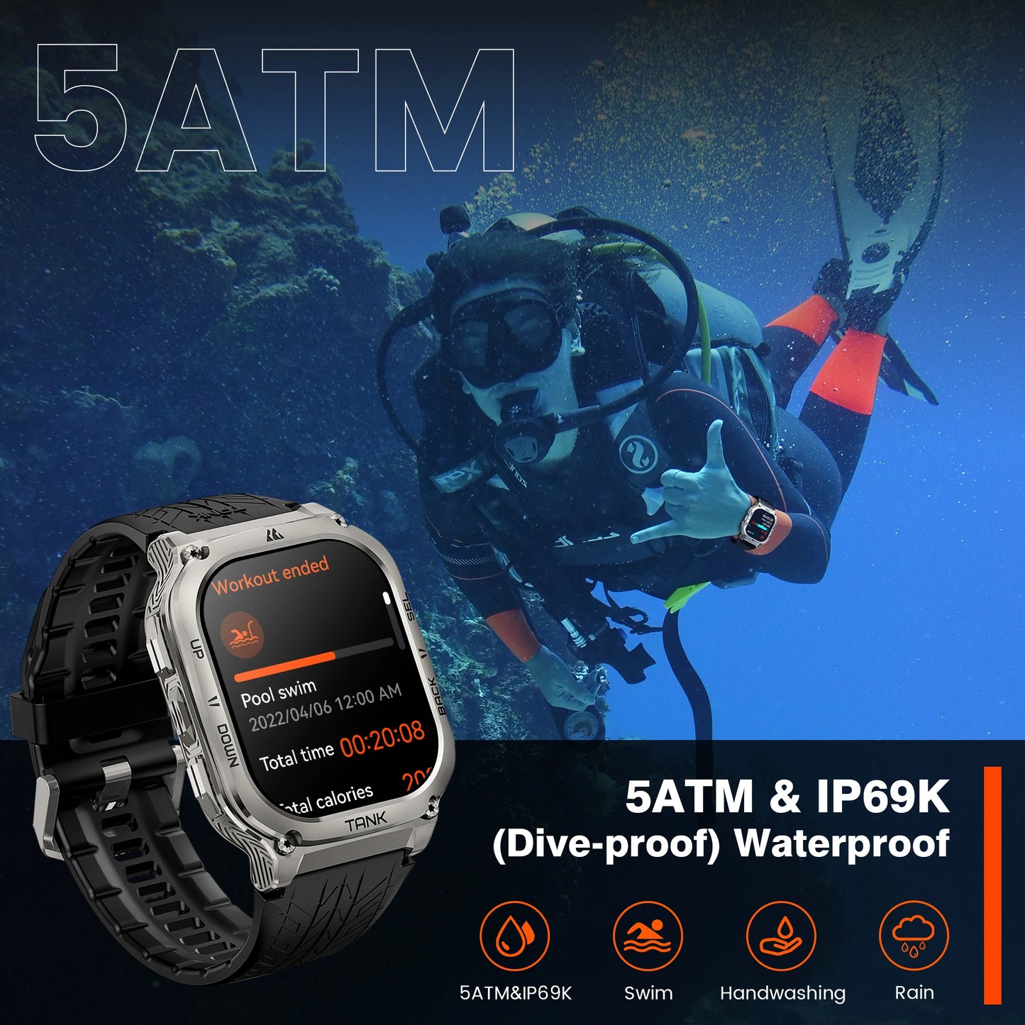 AMOLED Bluetooth Smartwatch Silver Waterproof Design
