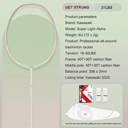 Kawasaki 6U 27LBS Lightweight Badminton Racket Green All-Around