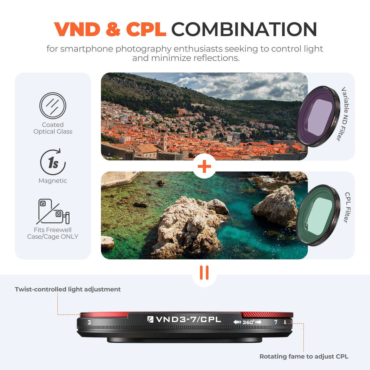 Smartphone Variable ND CPL Filter 3 to 7 Stop