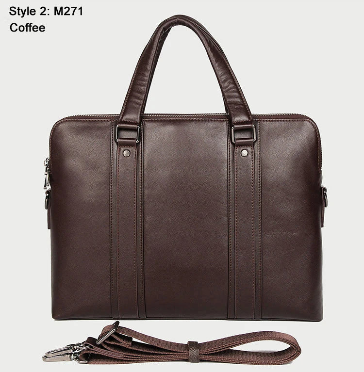 Premium Leather 15.6" Laptop Business Briefcase Coffee