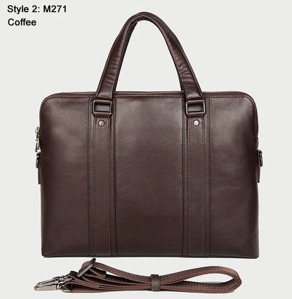 Premium Leather 15.6" Laptop Business Briefcase Coffee