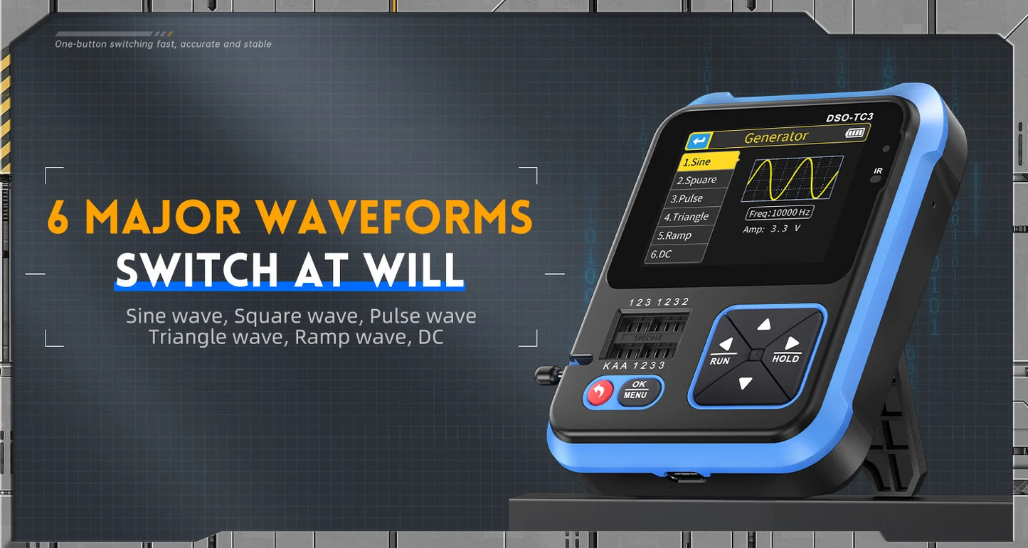 Portable Digital Oscilloscope with Transistor Tester and Signal Source