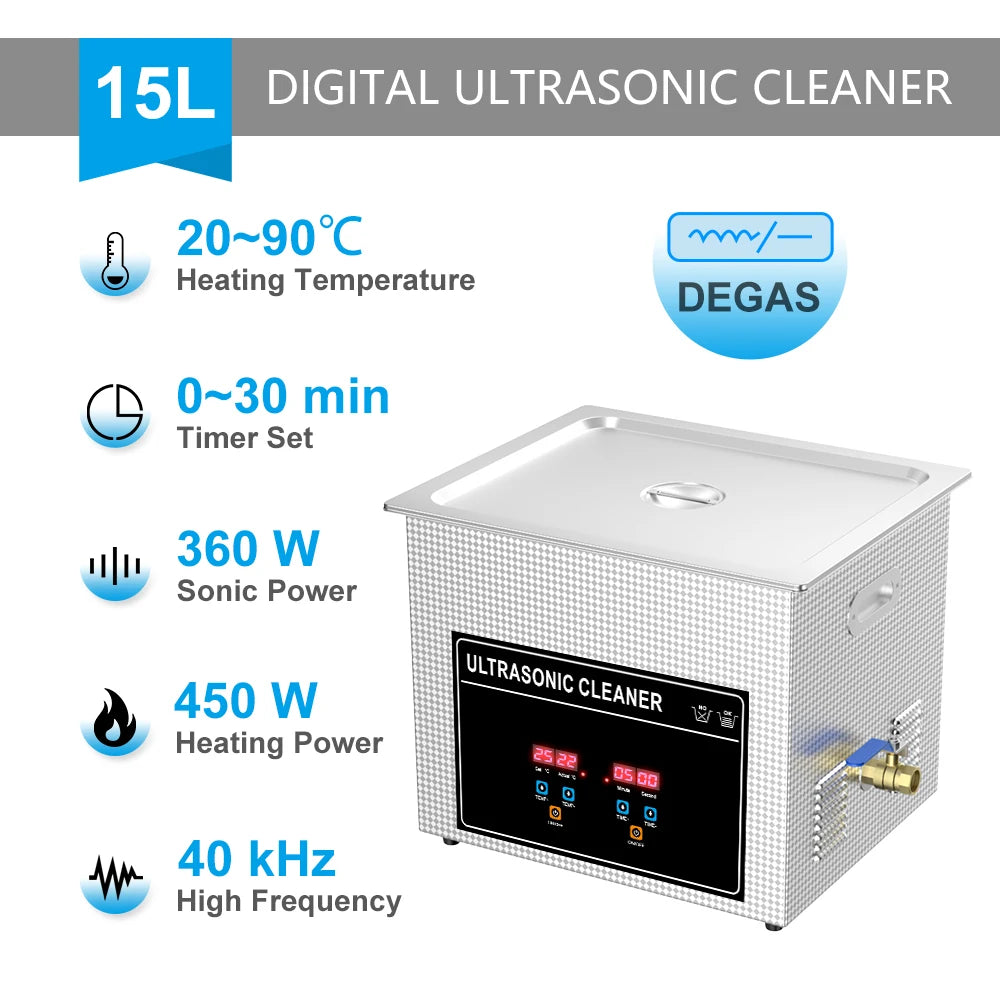 Medium 15L Ultrasonic Cleaner for Workshop Cleaning